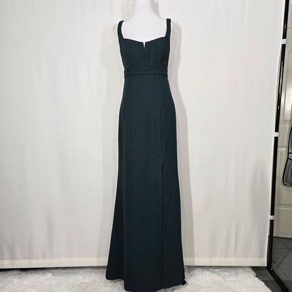 After Six 6838 Evergreen Wide Strap Notch Empire Waist Dress With Front Slit 2 - Picture 1 of 9